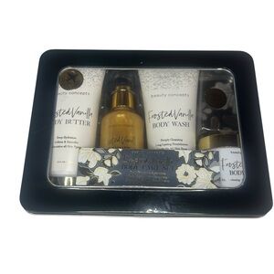 Beauty Concepts Frosted Vanilla Body Care Set – 4-Piece Travel Tin (3.4 oz Each)